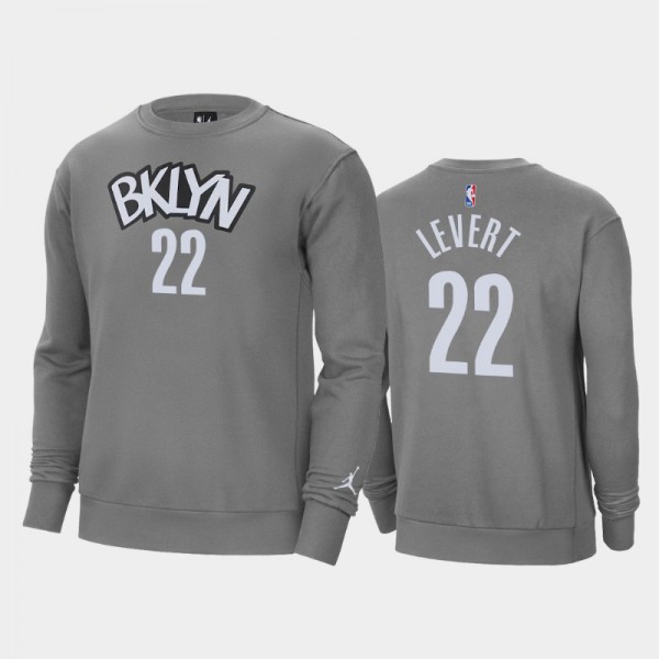 Caris LeVert Brooklyn Nets #22 Men's Statement Jordan Brand Fleece Crew Sweatshirt - Gray