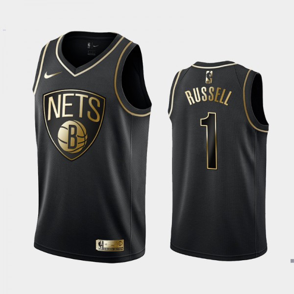 D'Angelo Russell Brooklyn Nets #1 Men's Golden Edition Golden Logo Jersey - Black