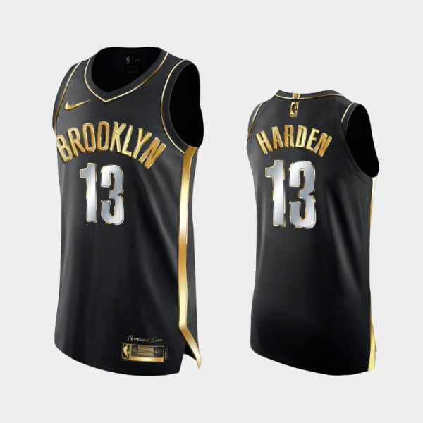 James Harden Brooklyn Nets #13 Men's Golden Authentic Authentic Golden 2X Champs Limited Jersey - Black