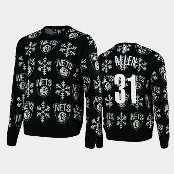 Jarrett Allen Brooklyn Nets #31 Men's 2020 Christmas Snowflake Sweater - Black
