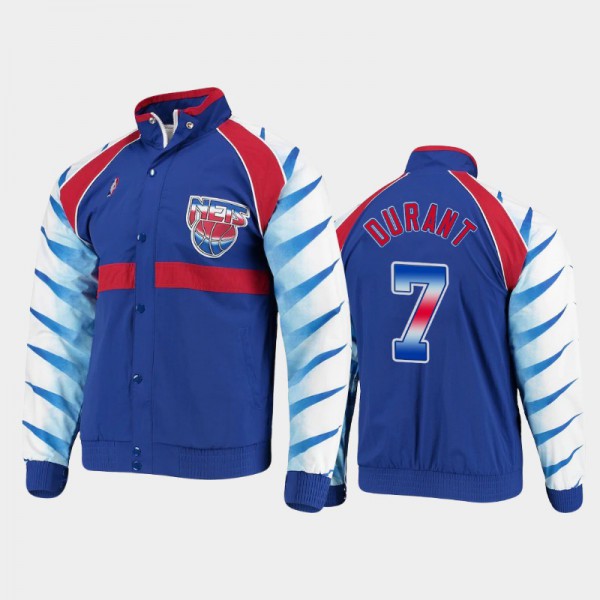 Kevin Durant Brooklyn Nets #7 Men's Hardwood Classics Authentic Warm-Up Raglan Full-Zip Jacket - Blue